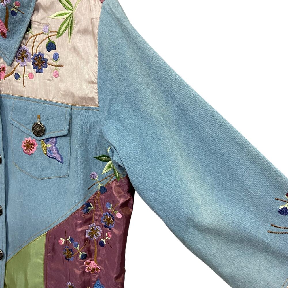 Indigo Moon Embroidered Patch Button Up Jacket Wo… - image 3